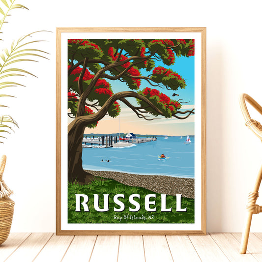 Russell Wharf - Bay of Islands - Travel Poster, New Zealand