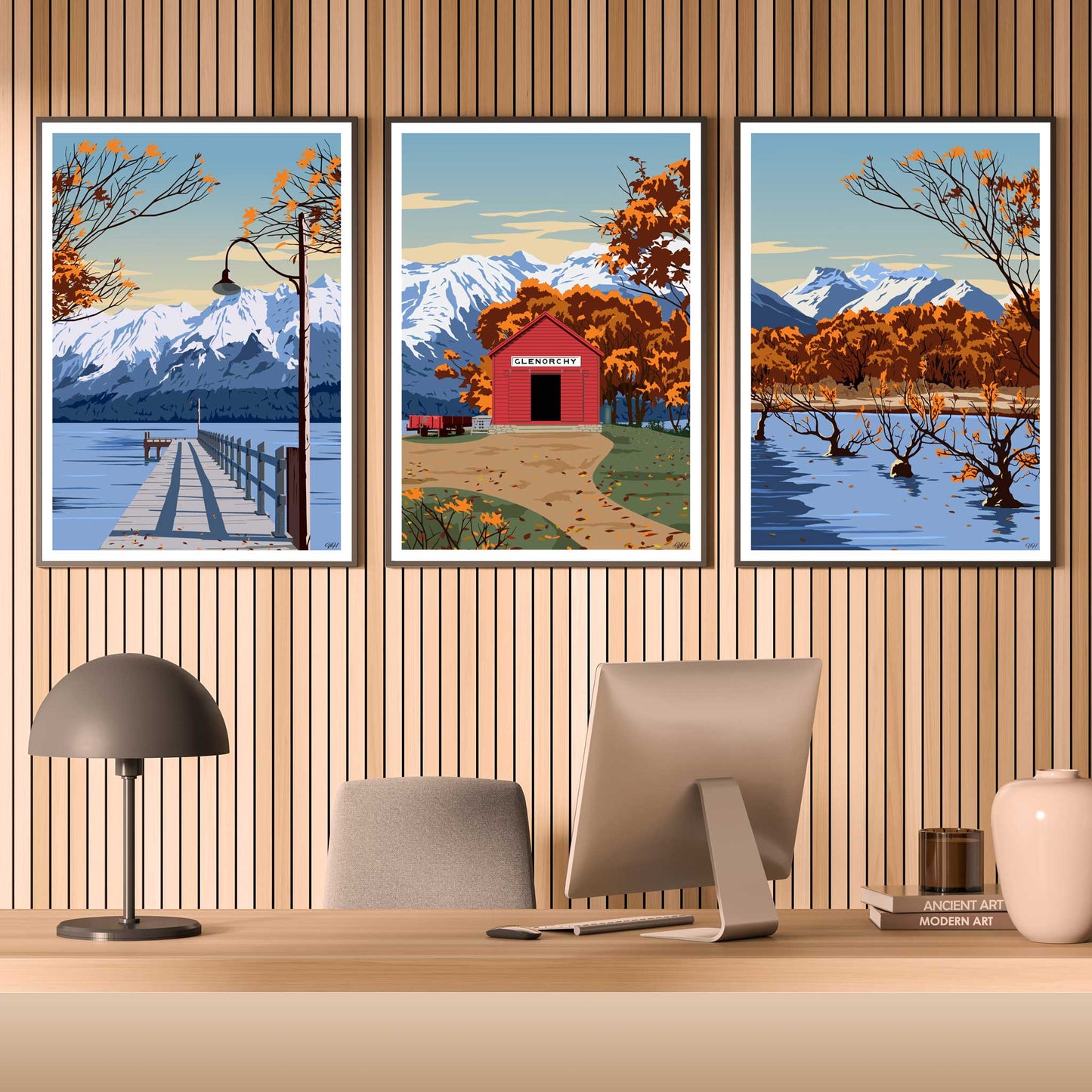Glenorchy Triptych Travel Poster Set, New Zealand