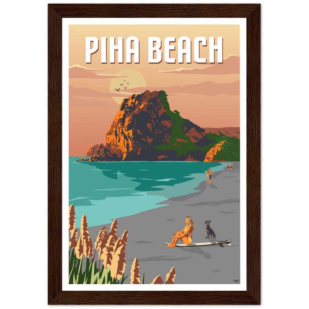 Piha Beach Travel Poster, New Zealand