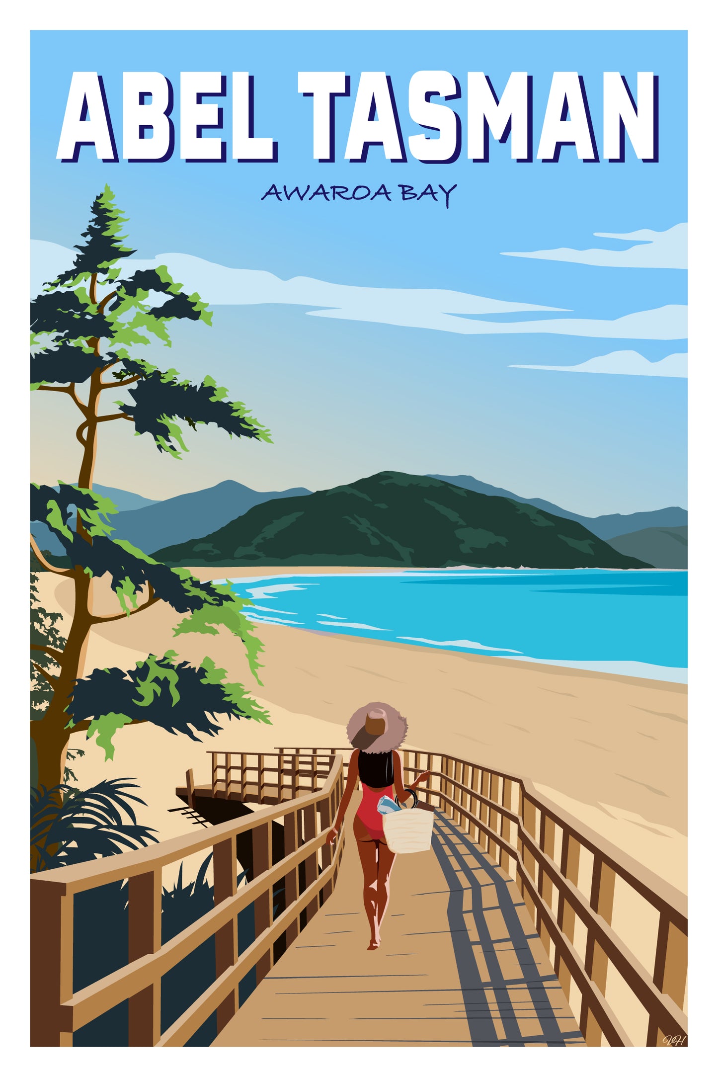 Abel Tasman - Awaroa Bay - Travel Poster, New Zealand