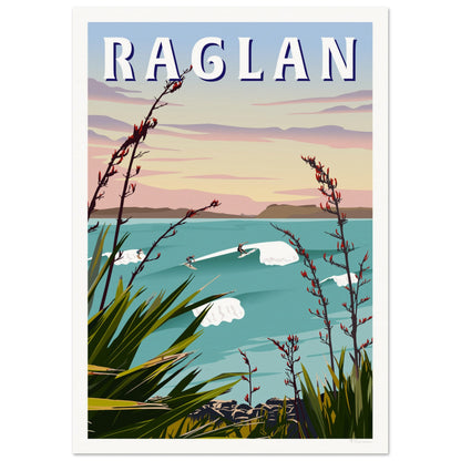 Raglan - Manu Bay - Travel Poster, New Zealand