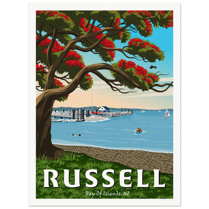 Russell Wharf - Bay of Islands - Travel Poster, New Zealand