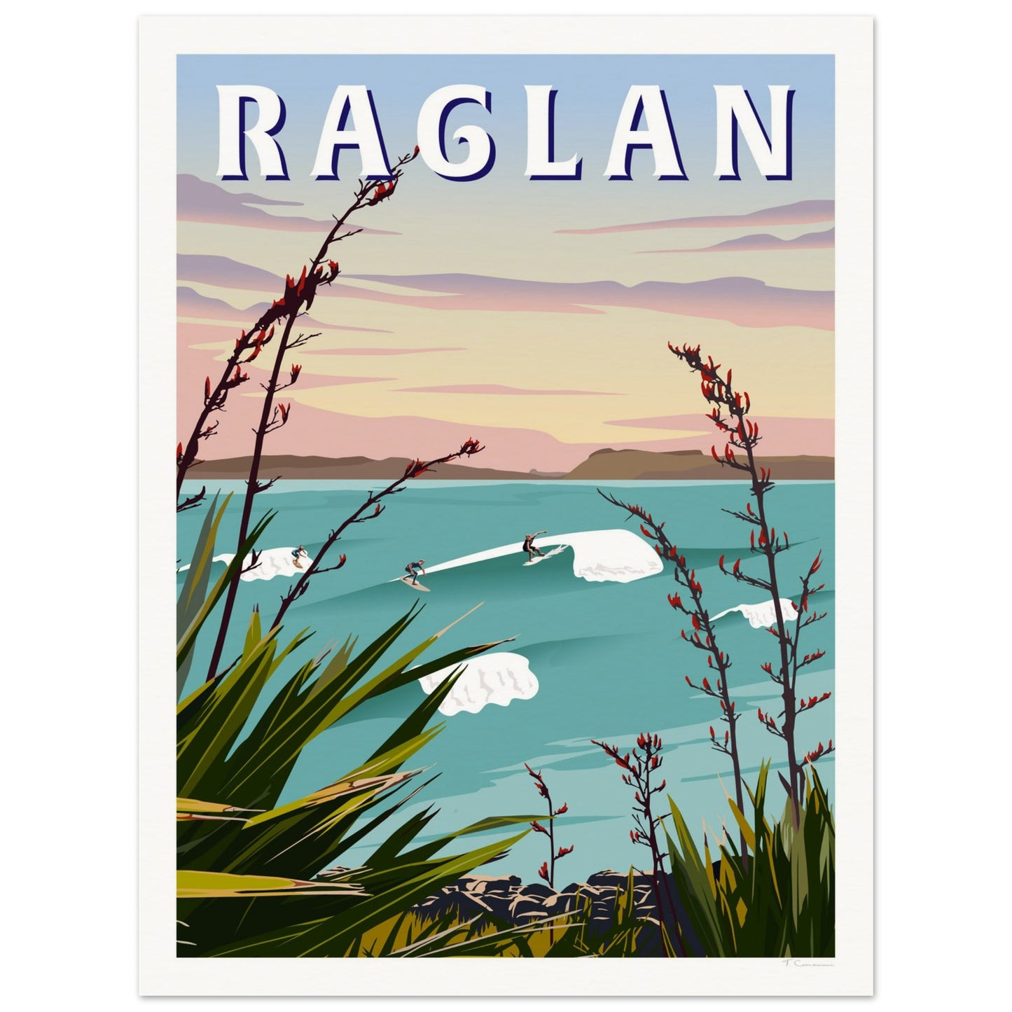 Raglan - Manu Bay - Travel Poster, New Zealand