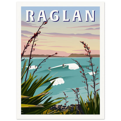 Raglan - Manu Bay - Travel Poster, New Zealand