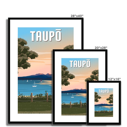 Taupō Sunset Peaks Framed & Mounted Print