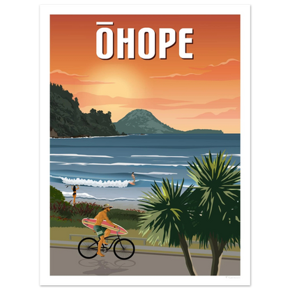 Ōhope Beach Sunset - Travel Poster, New Zealand