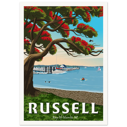 Russell Wharf - Bay of Islands - Travel Poster, New Zealand