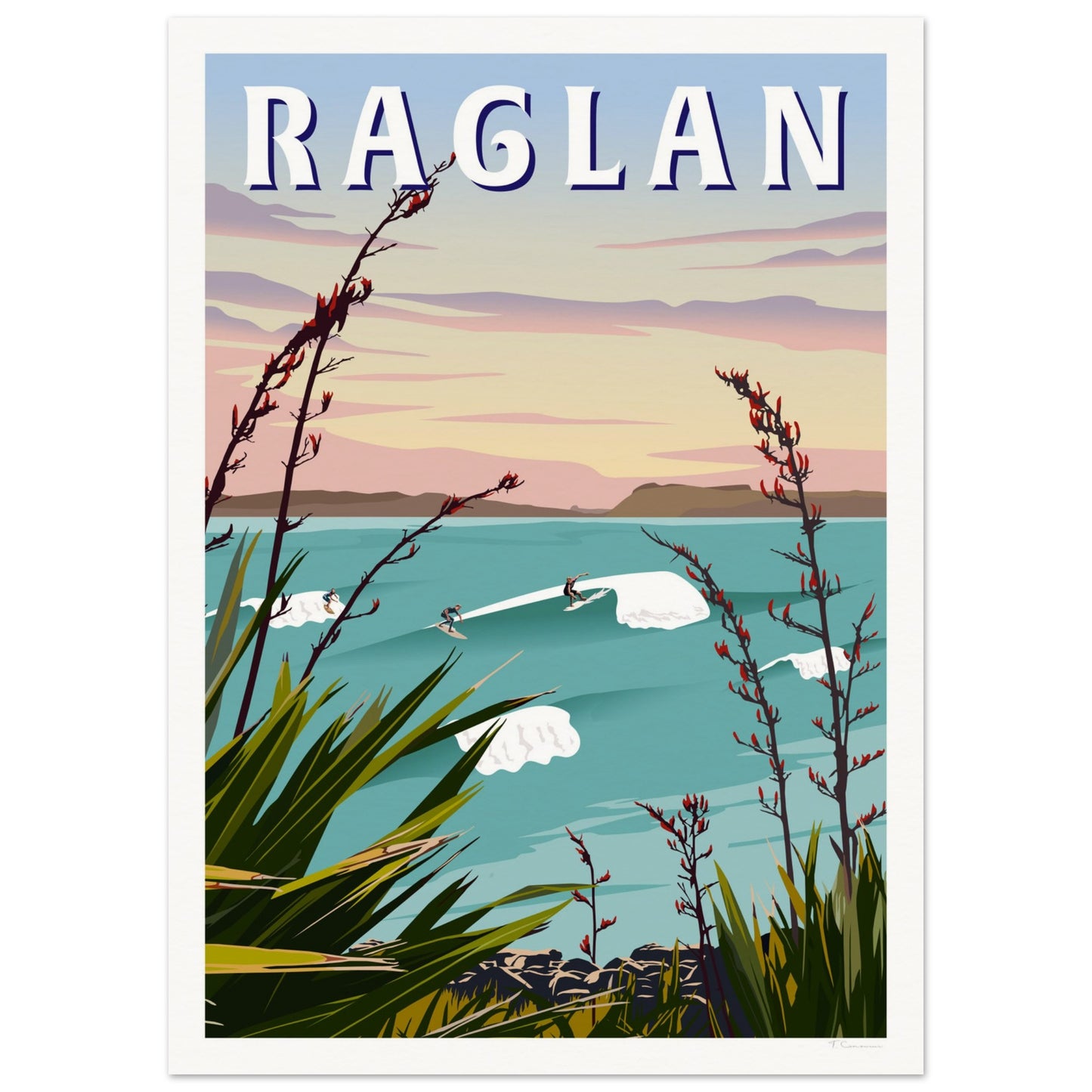 Raglan - Manu Bay - Travel Poster, New Zealand