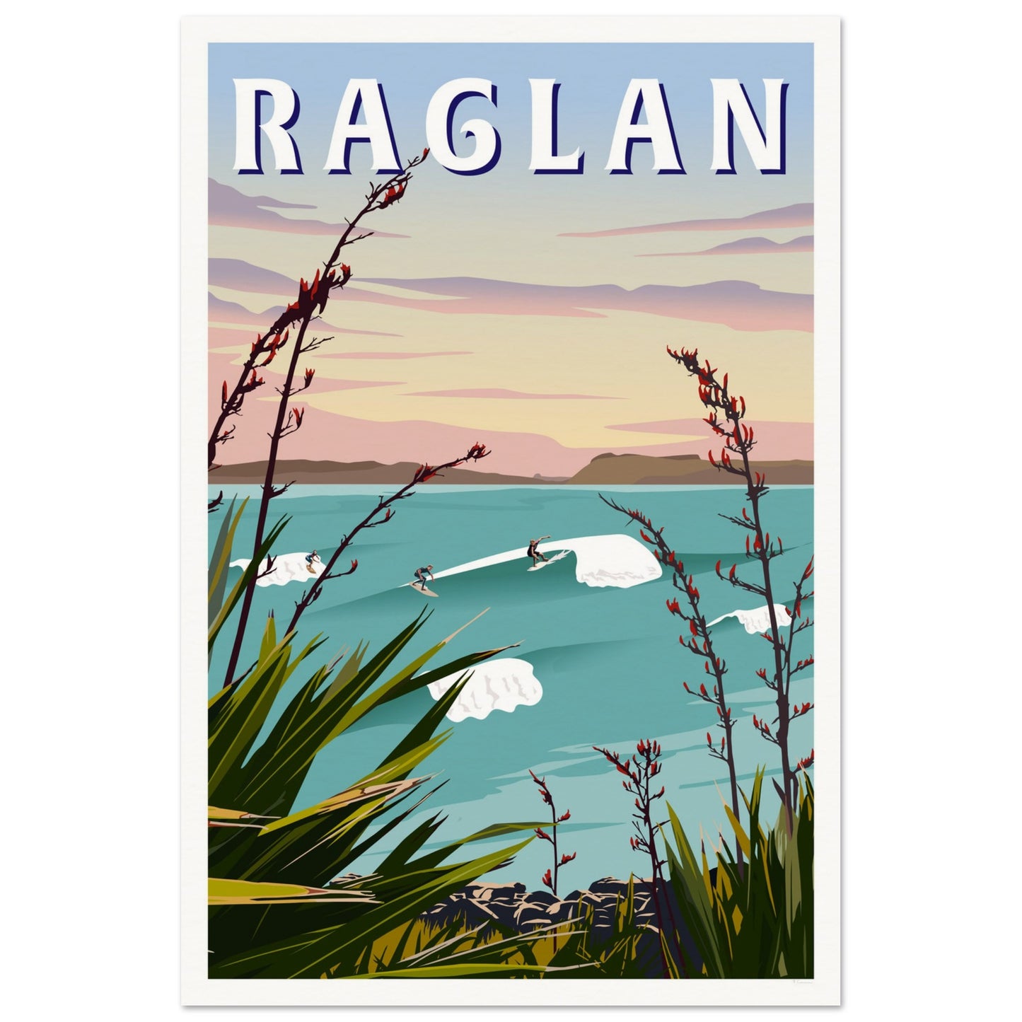 Raglan - Manu Bay - Travel Poster, New Zealand