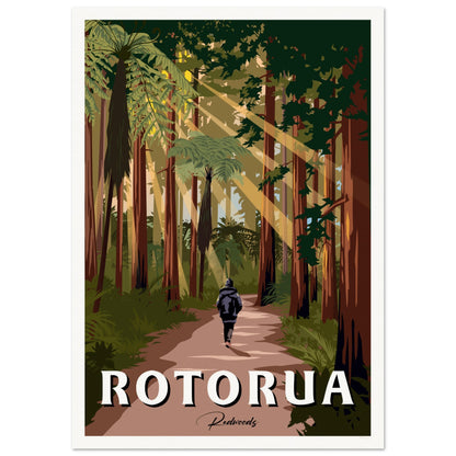 Rotorua - Redwoods Forest - Travel Poster, New Zealand