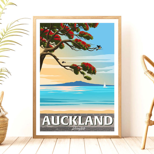 Auckland, Rangitoto Travel Poster, New Zealand
