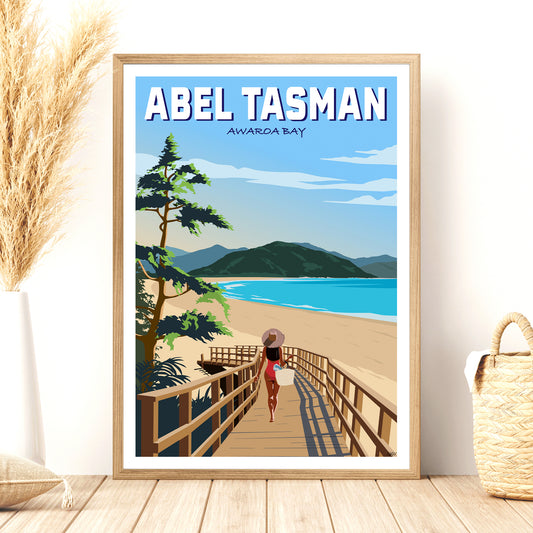 Abel Tasman - Awaroa Bay - Travel Poster, New Zealand