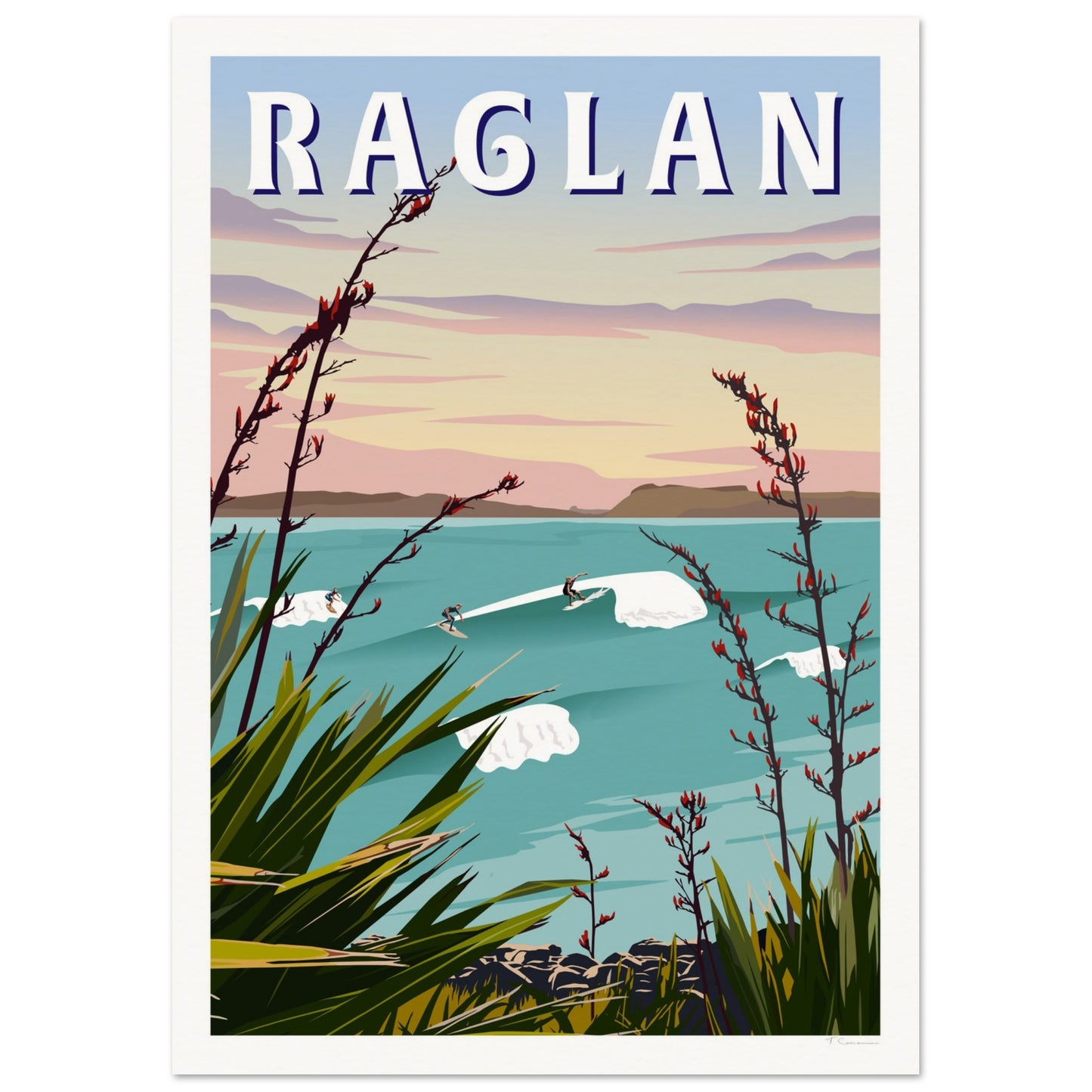 Raglan - Manu Bay - Travel Poster, New Zealand