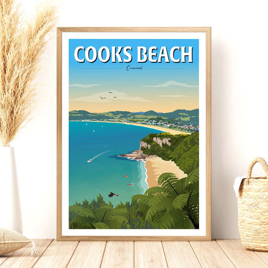 Cooks Beach Travel Poster, Coromandel, New Zealand
