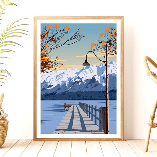 Glenorchy Wharf Autumn Travel Poster, New Zealand