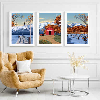 Glenorchy Wharf Autumn Travel Poster, New Zealand