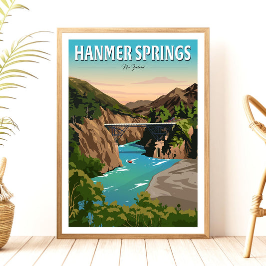 Hanmer Springs Sunset Travel Poster, New Zealand