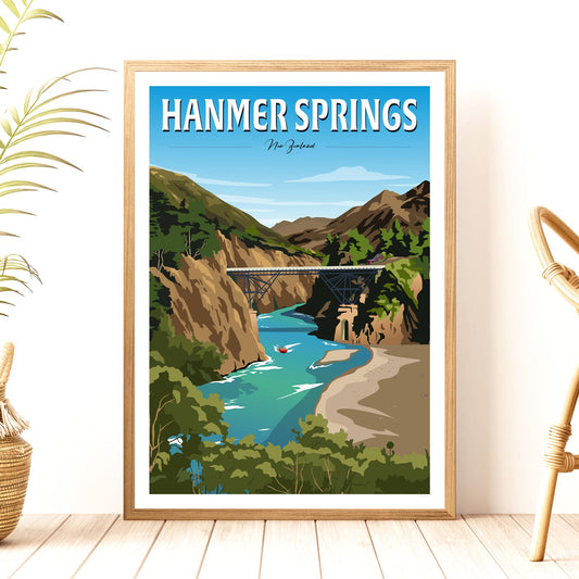 Hanmer Springs Summer Day Travel Poster, New Zealand