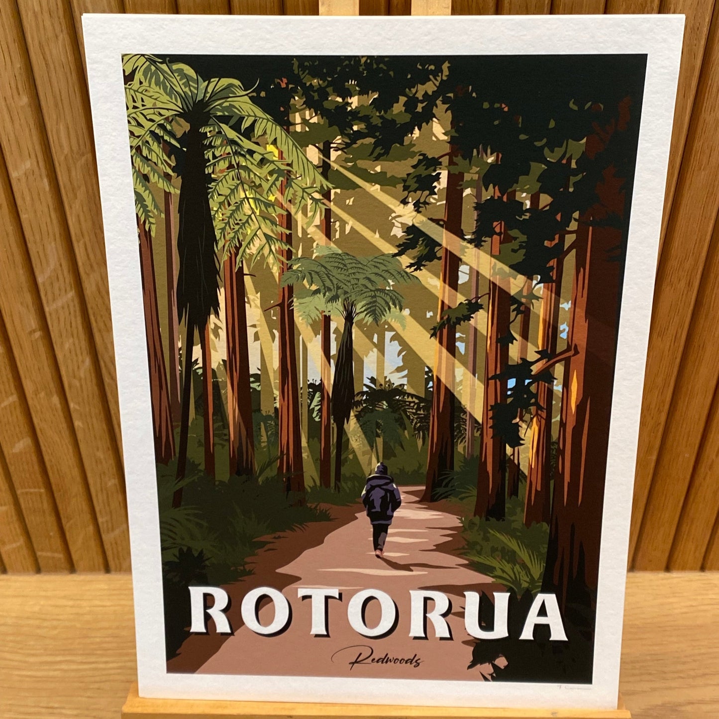 Rotorua - Redwoods Forest - Travel Poster, New Zealand