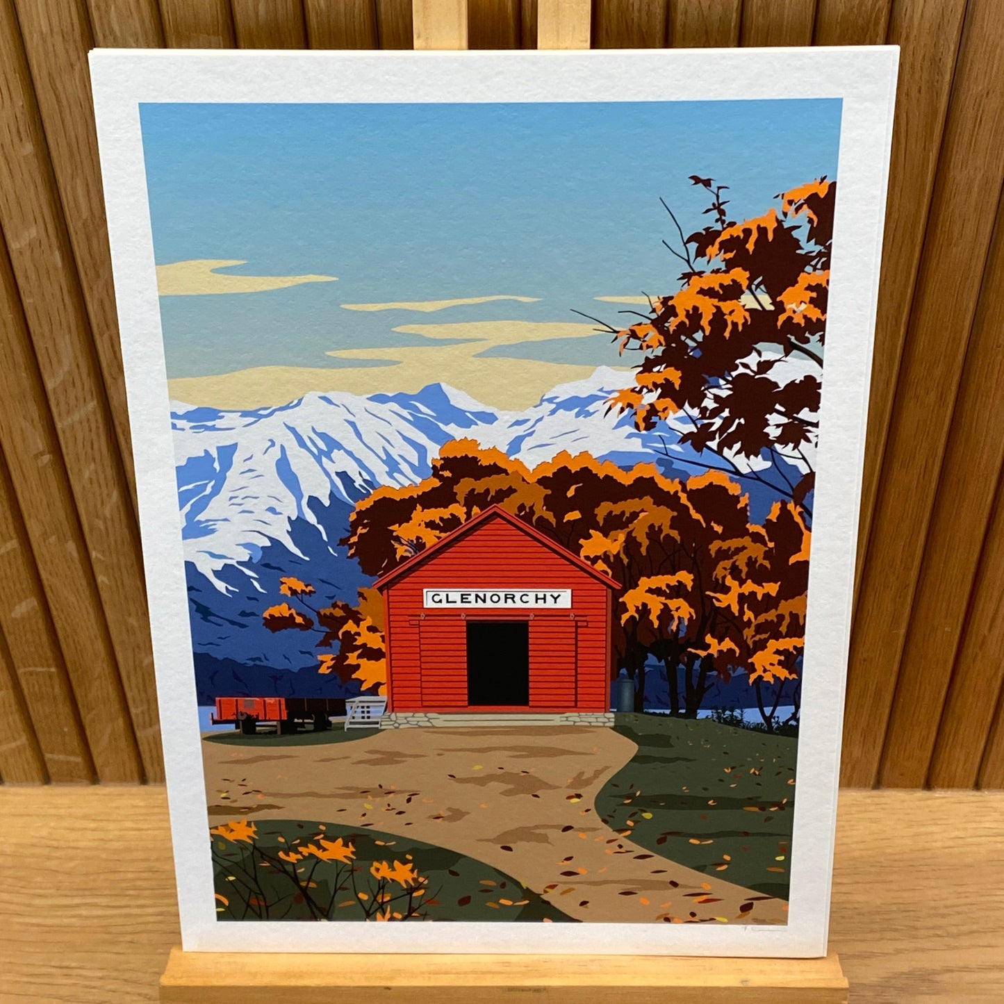 Glenorchy Red Shed Autumn Travel Poster, New Zealand