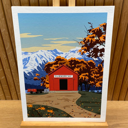 Glenorchy Red Shed Autumn Travel Poster, New Zealand