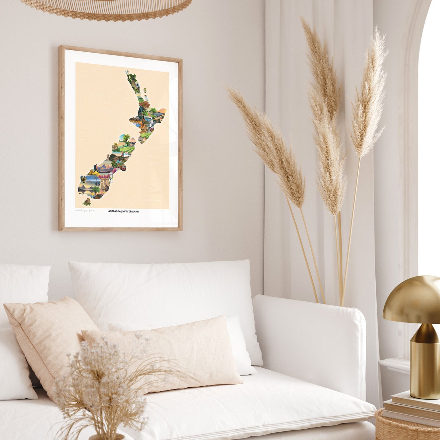 Aotearoa New Zealand Travel Poster Map - Beige