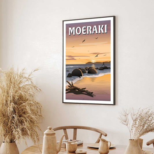 Moeraki Boulders - Travel Poster, New Zealand