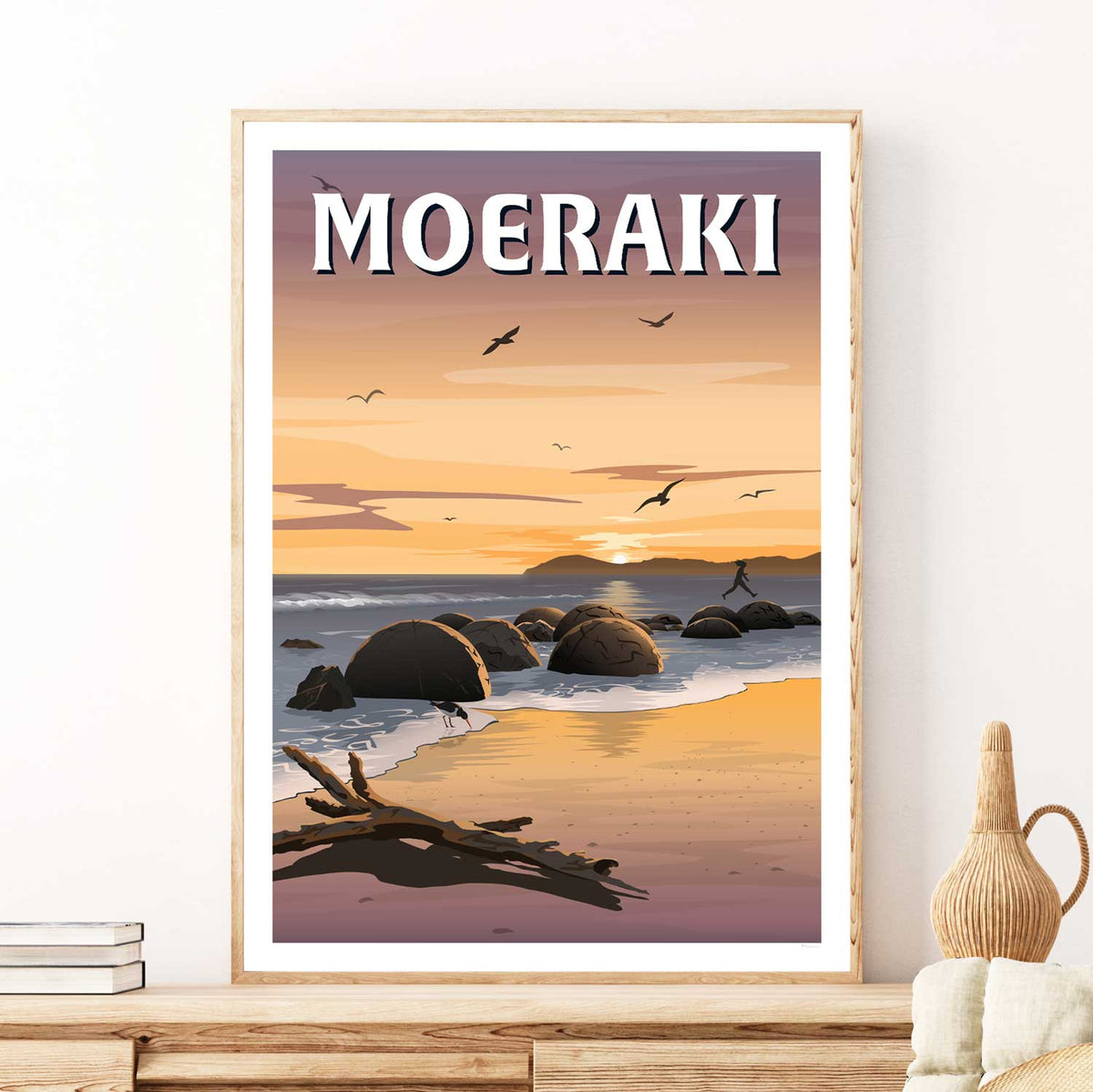 Moeraki Boulders - Travel Poster, New Zealand