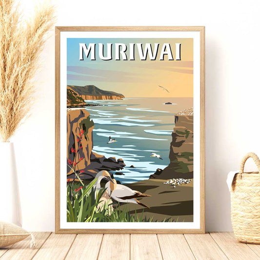 Muriwai Travel Poster, New Zealand