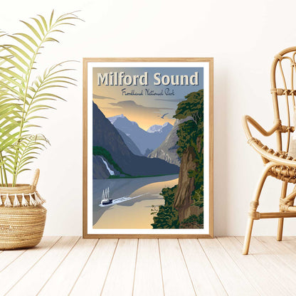 Milford Sound - Fiordland National Park - Travel Poster, New Zealand