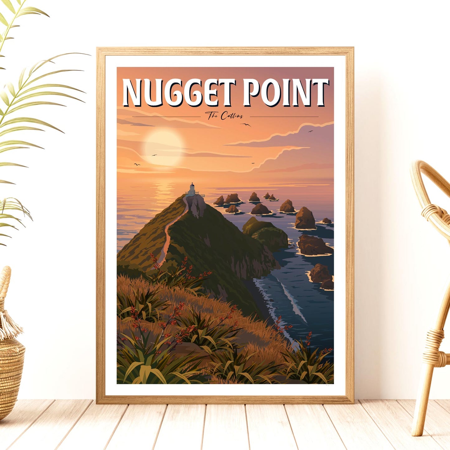 Nugget Point Travel Poster, Otago, New Zealand
