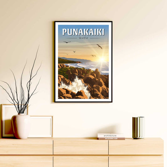 Punakaiki Pancake Rocks Travel Poster - West Coast, New Zealand