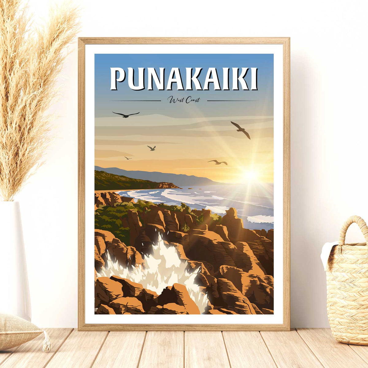 Punakaiki Pancake Rocks Travel Poster - West Coast, New Zealand
