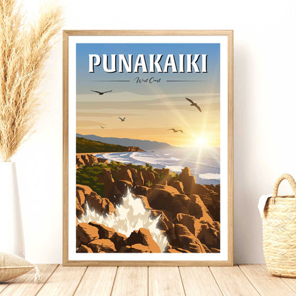 Punakaiki Pancake Rocks Travel Poster - West Coast, New Zealand
