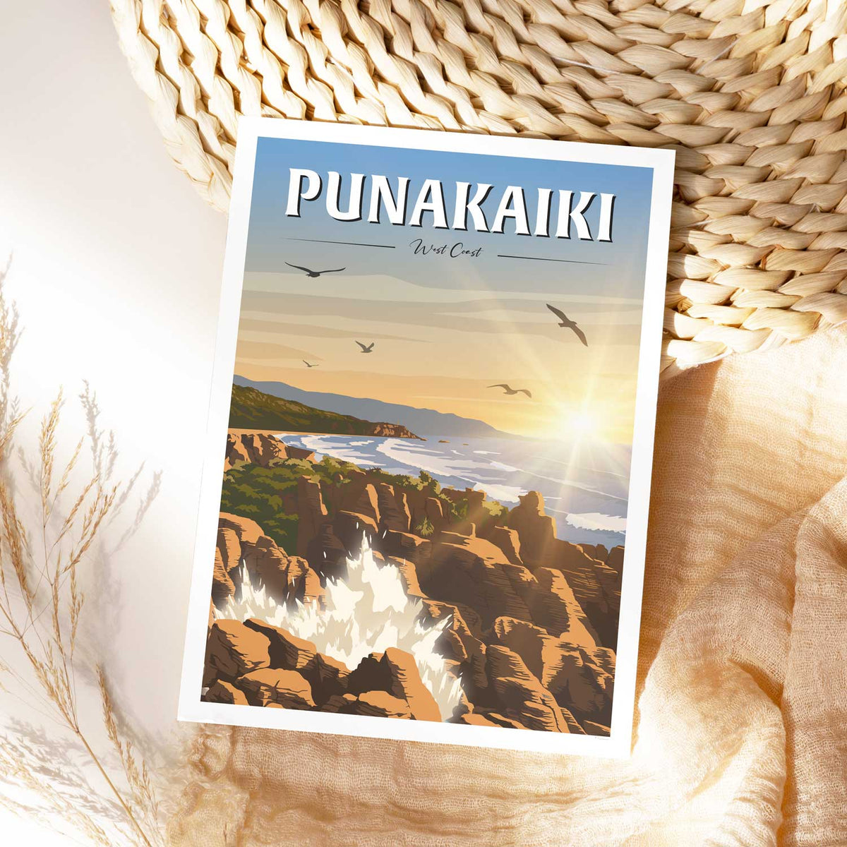 Punakaiki Pancake Rocks Travel Poster - West Coast, New Zealand