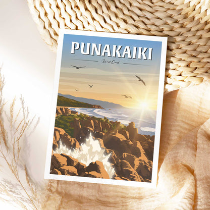 Punakaiki Pancake Rocks Travel Poster - West Coast, New Zealand