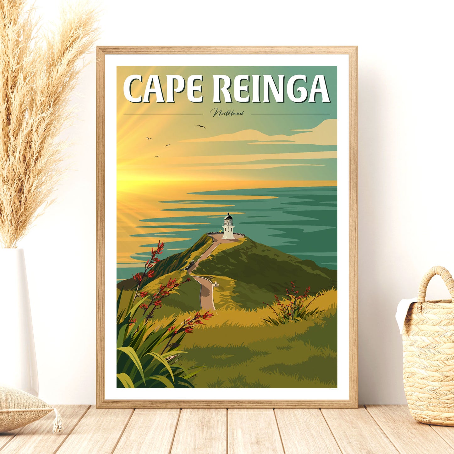 Cape Reinga Sunset Travel Poster, New Zealand