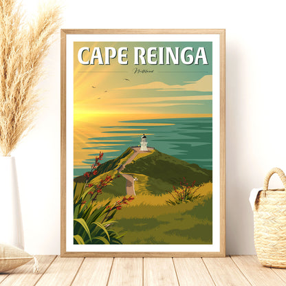 Cape Reinga Sunset Travel Poster, New Zealand