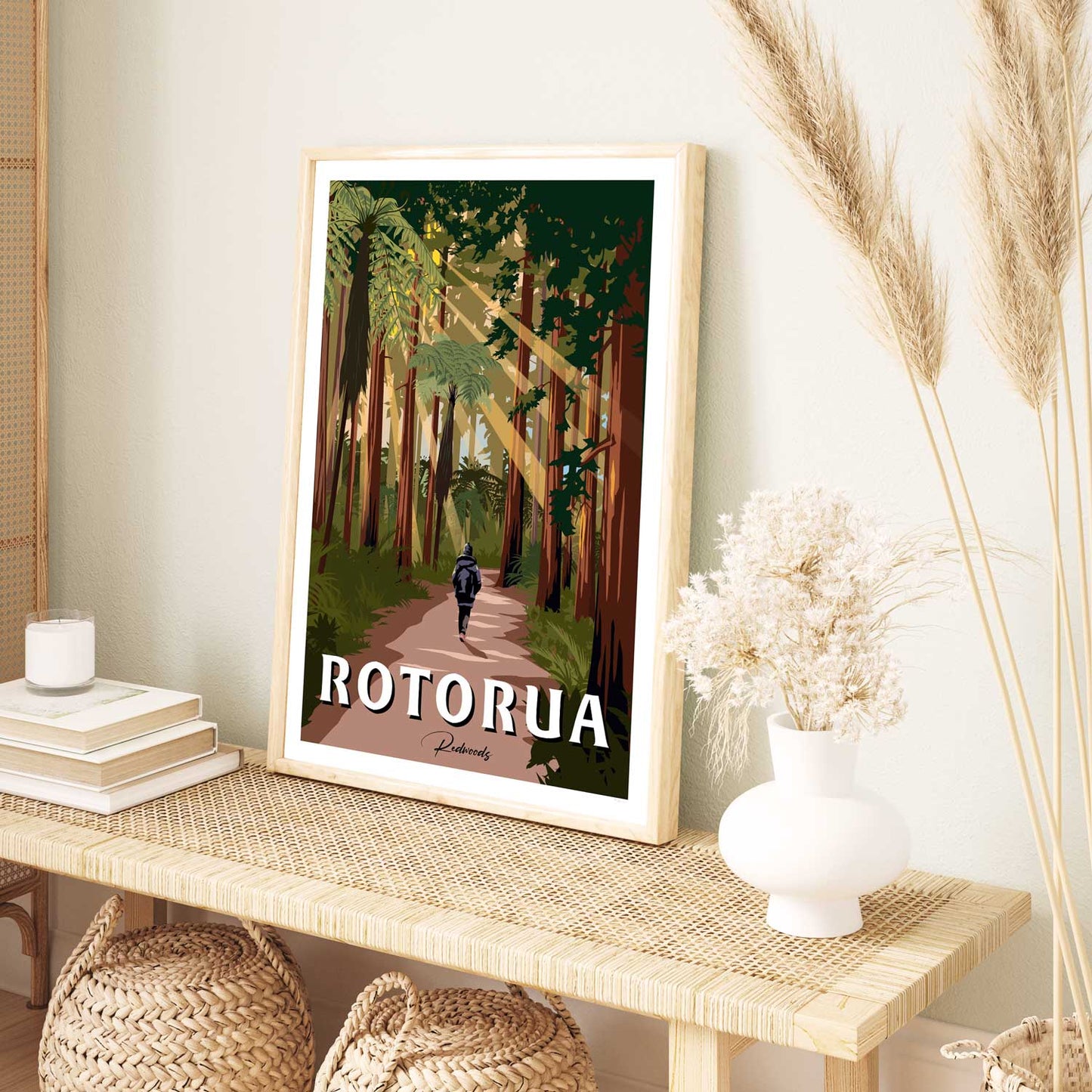 Rotorua - Redwoods Forest - Travel Poster, New Zealand