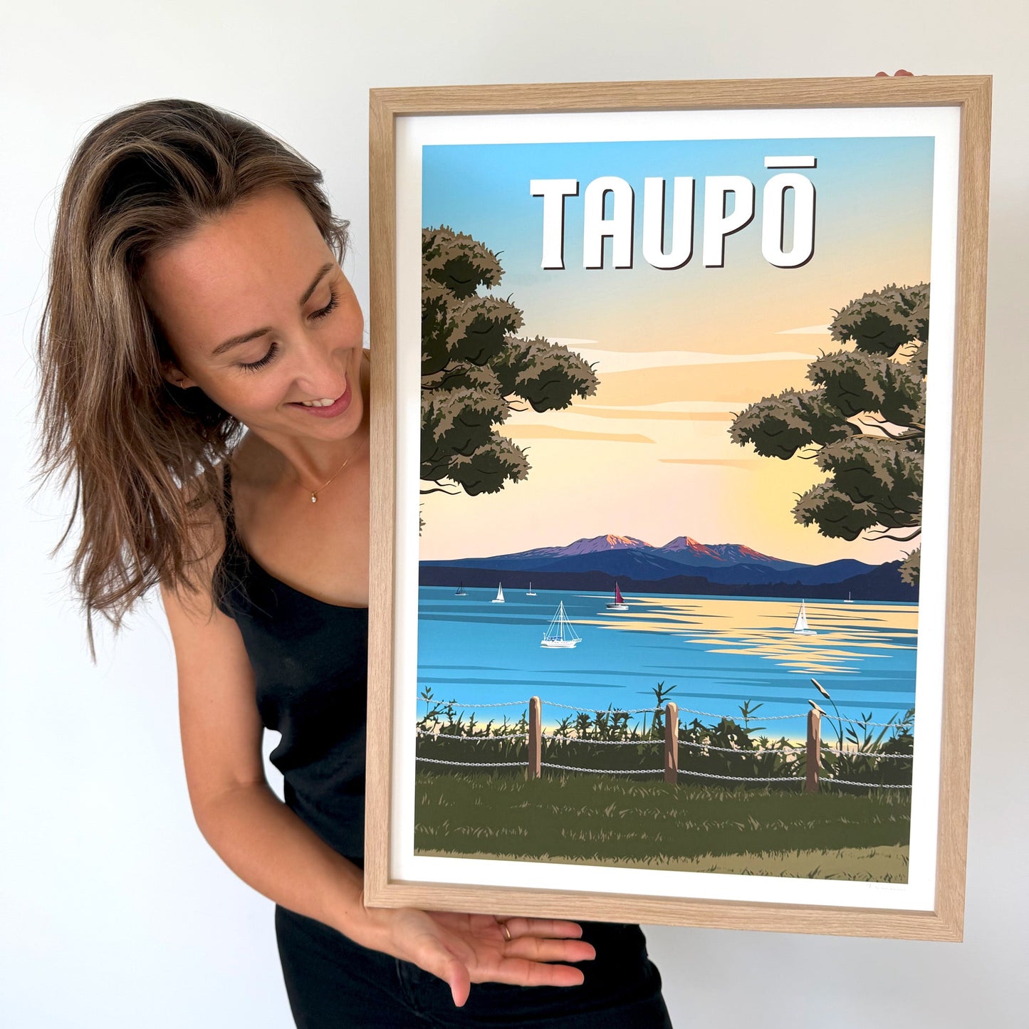 Taupō Sunset Peaks - Travel Poster, New Zealand