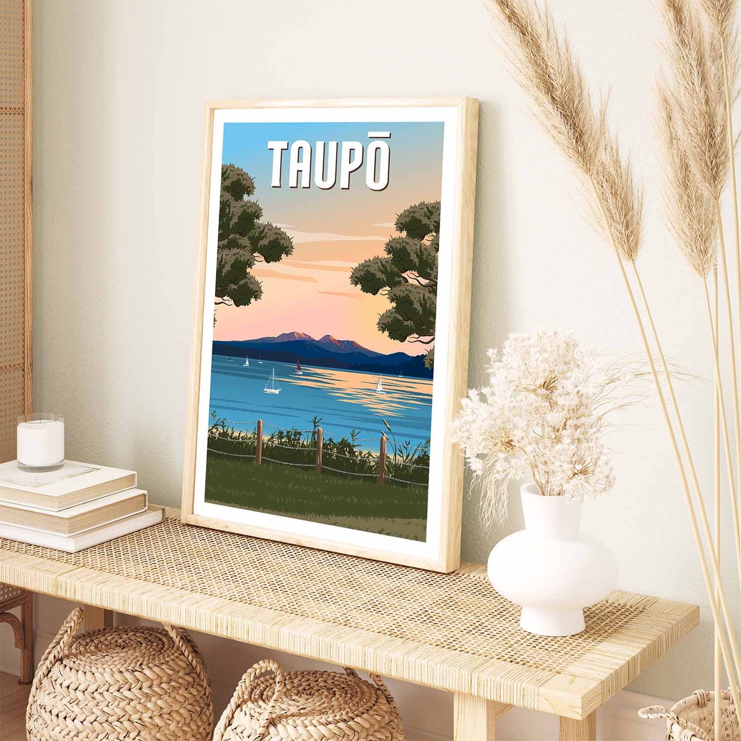 Taupō Sunset Peaks - Travel Poster, New Zealand