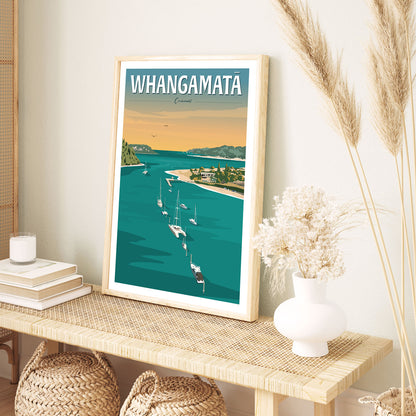 Whangamata Harbour Travel Poster, New Zealand