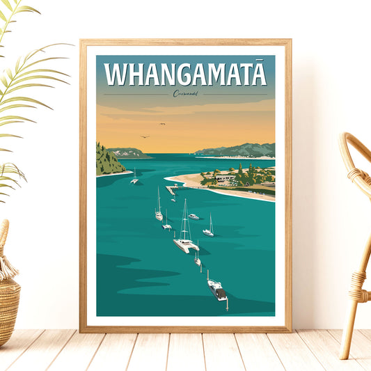 Whangamata Harbour Travel Poster, New Zealand