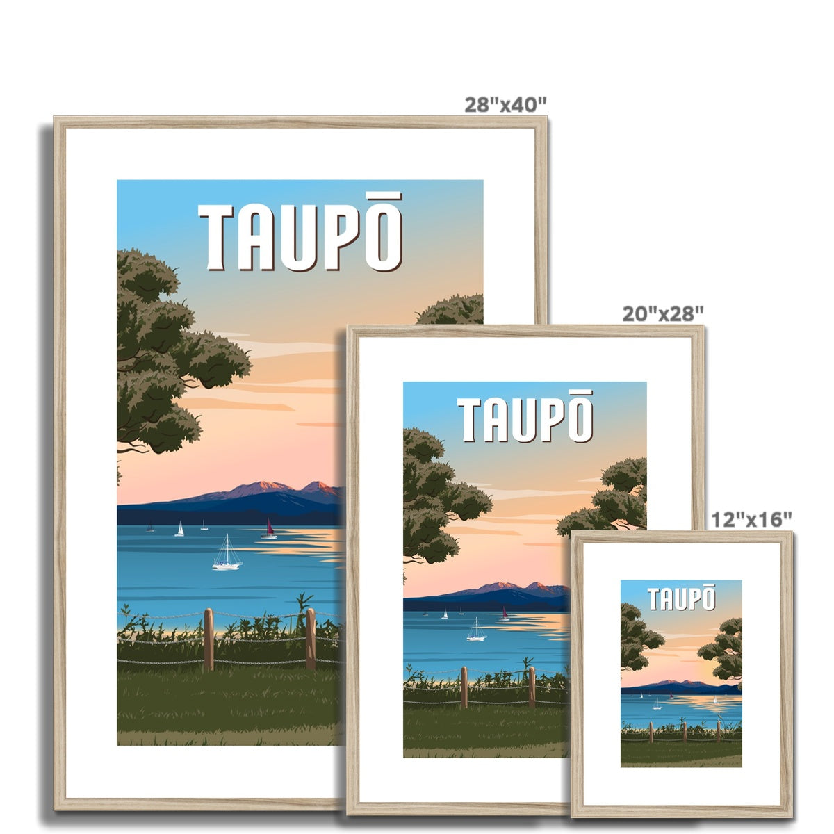 Taupō Sunset Peaks Framed & Mounted Print