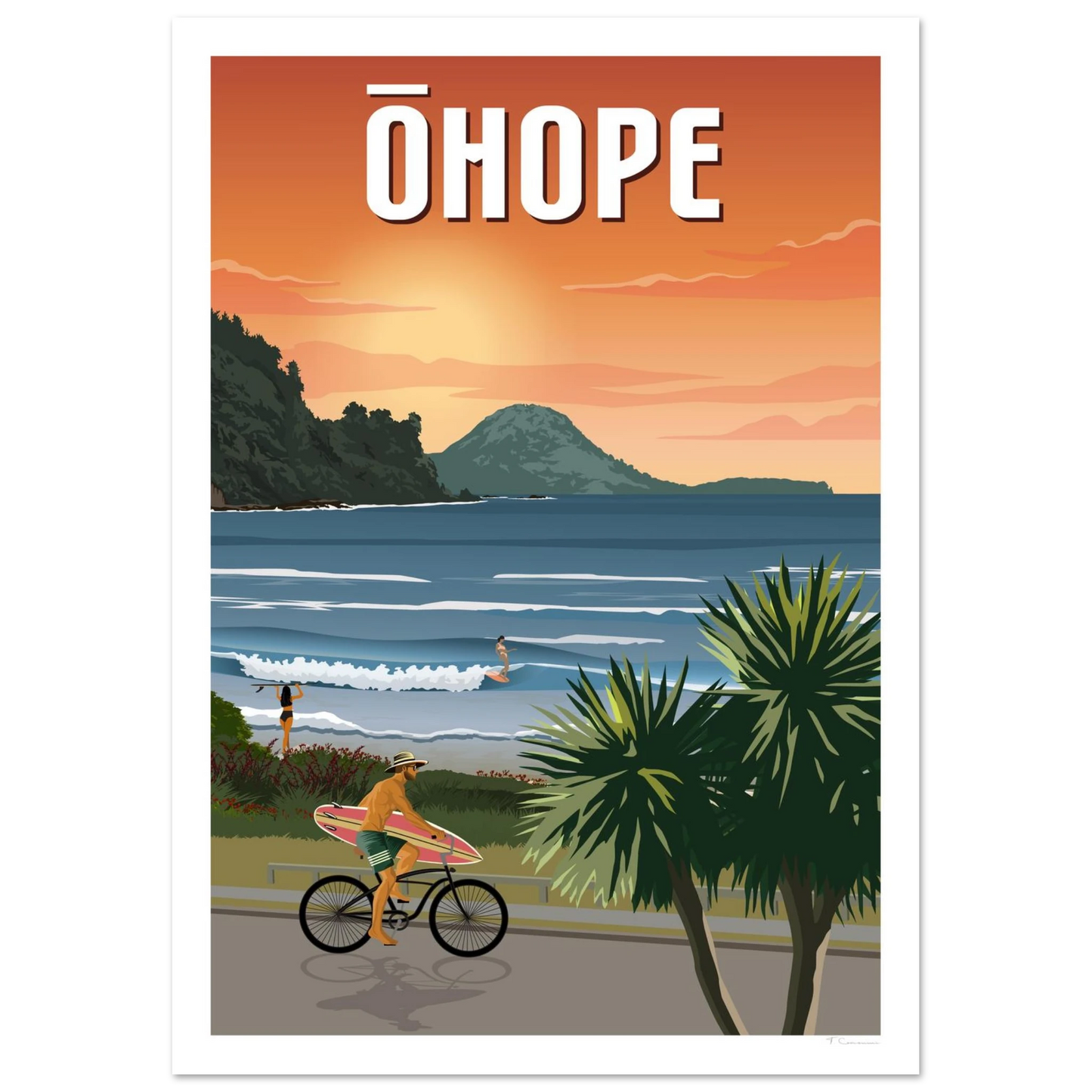 Ōhope Beach Sunset - Travel Poster, New Zealand