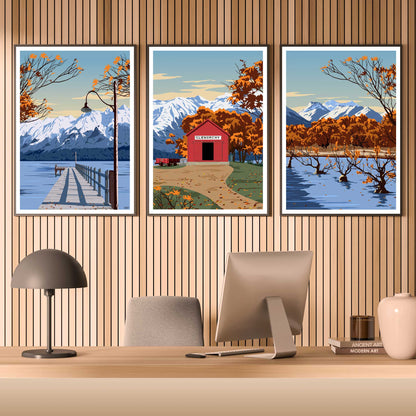 Glenorchy Triptych Travel Poster Set, New Zealand