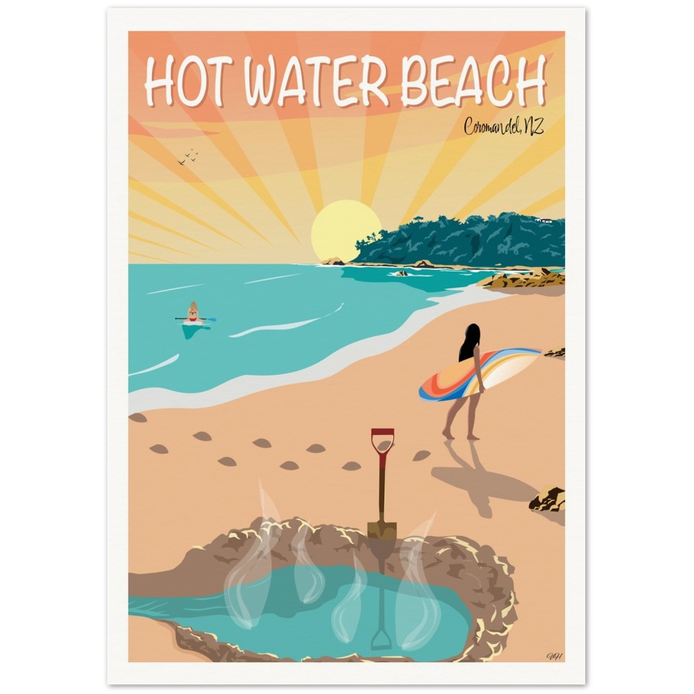 Hot Water Beach Travel Poster, New Zealand