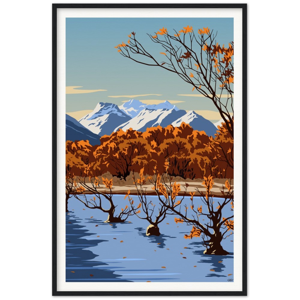 Glenorchy Willow Trees Autumn Travel Poster, New Zealand