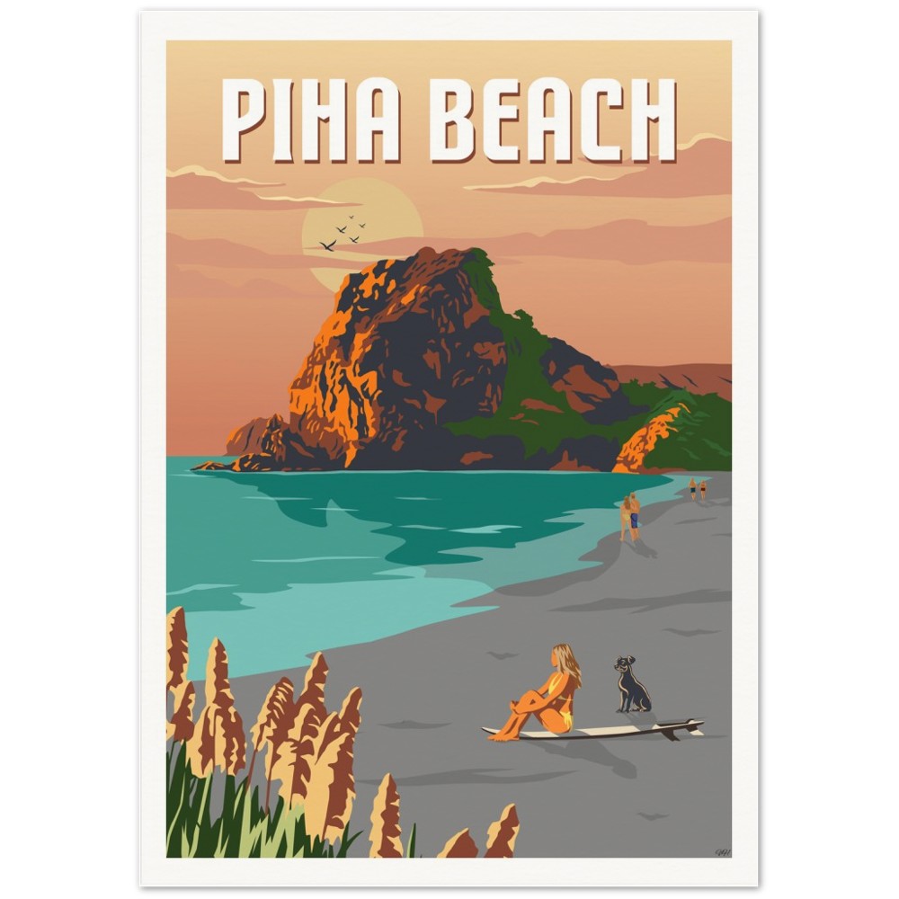 Piha Beach Travel Poster, New Zealand – VivaHome