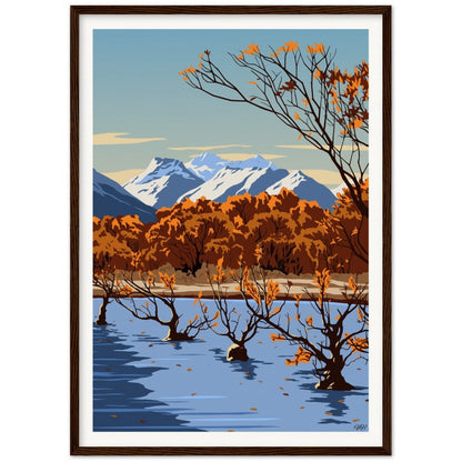 Glenorchy Willow Trees Autumn Travel Poster, New Zealand